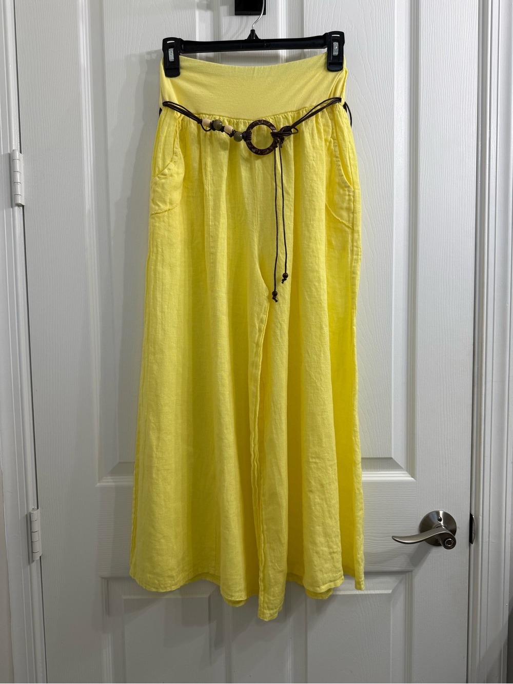 Bright Yellow Maxi Skirt with Decorative Tie Belt